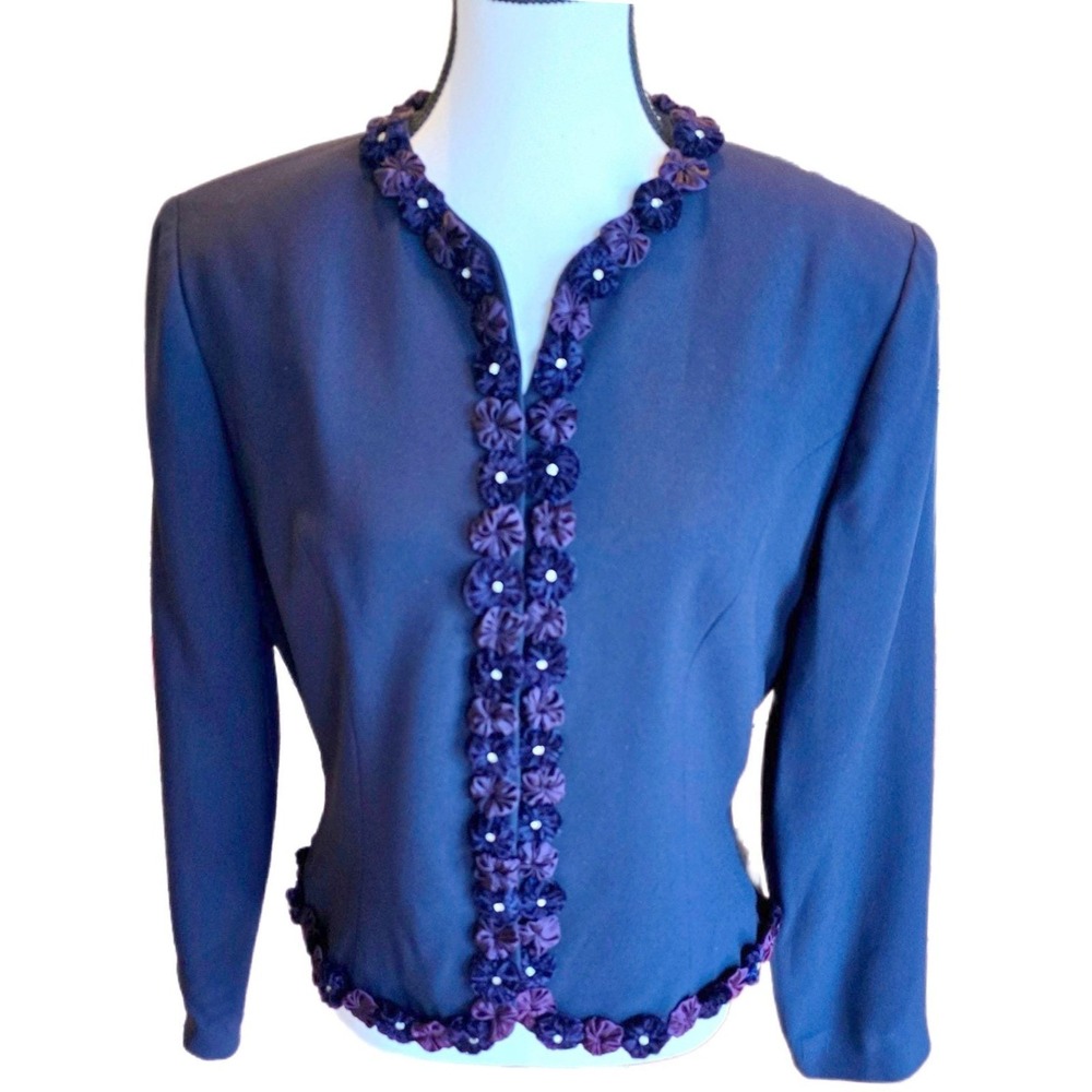 Vintage 1990s Rimini Purple Rosette Trim Beaded Evening Jacket Womens 12